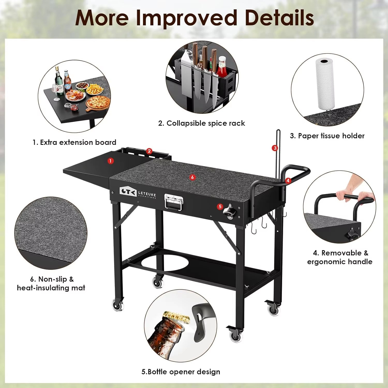 Portable Foldable Outdoor Grill Cart with Wheels, Fits 17-22 Inch Griddles, BBQ Prep Table Seasoning Tray