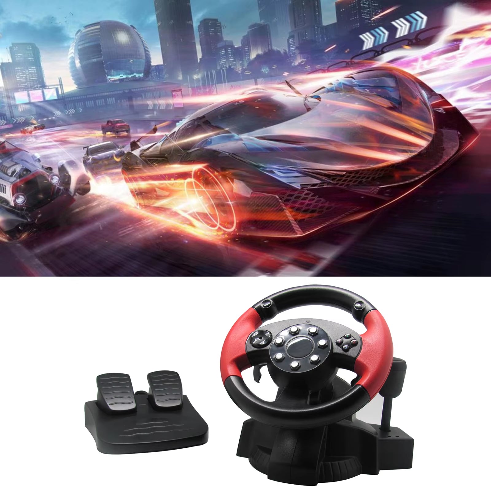 PC Games Racing Driving Simulator Steering Wheel and Pedal Set For