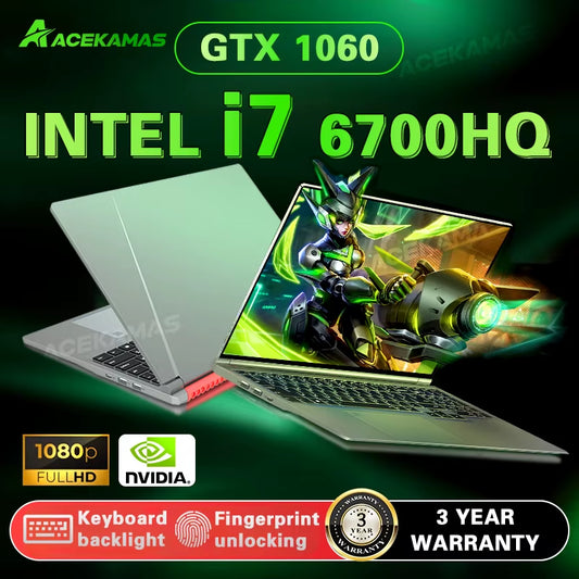 2025 ACEKAMAS 16" Gaming Laptop  Core I7 6700HQ GTX 1060 IPS 1920*1200 Gamer Computer 16GB DDR4 1TB SSD Windows 11 Pro PC