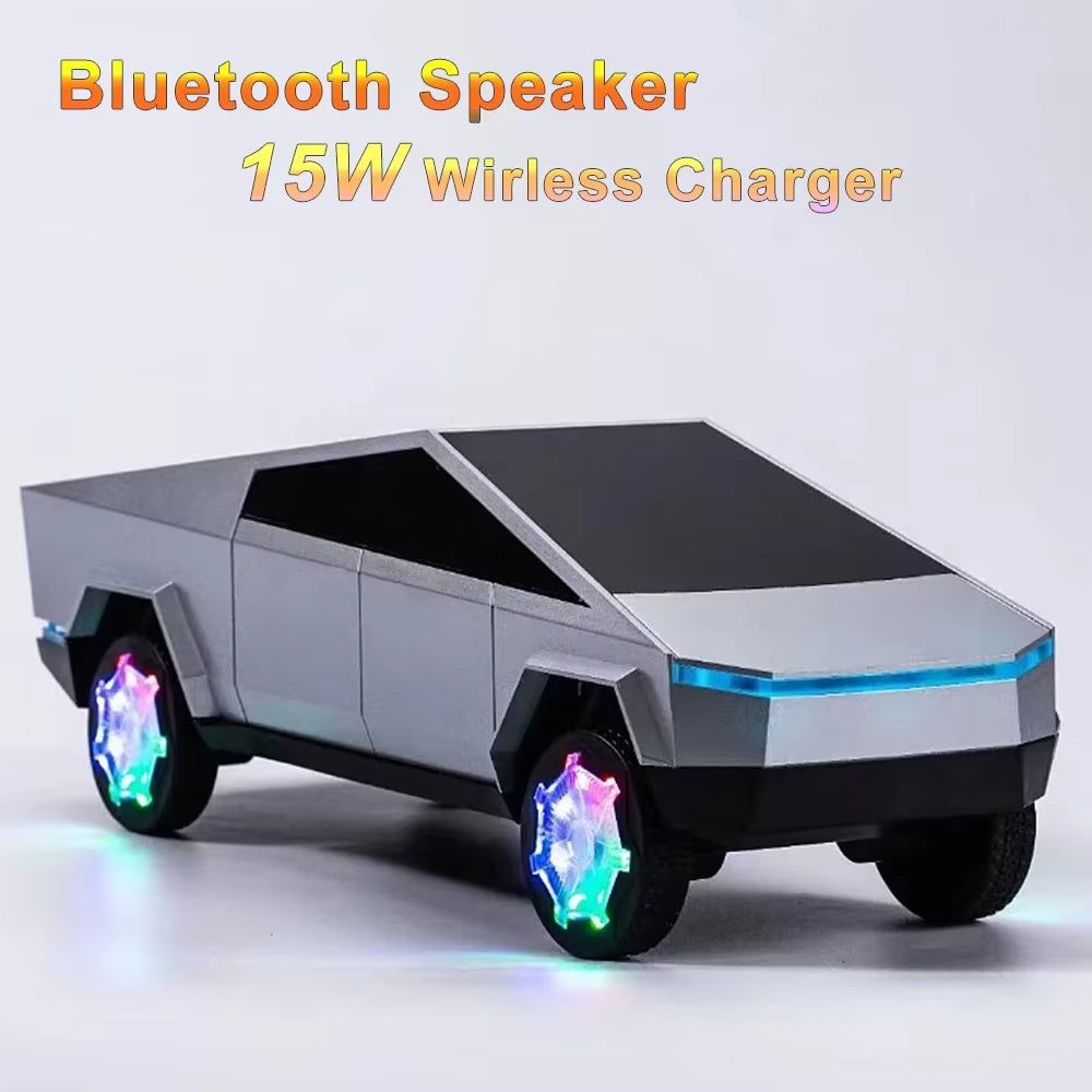 Tesla Car Shaped Wireless Bluetooth Speaker RGB Lights with 15W Wireless Charger Beautiful Car Model HIFI Stereo DJ Music Box