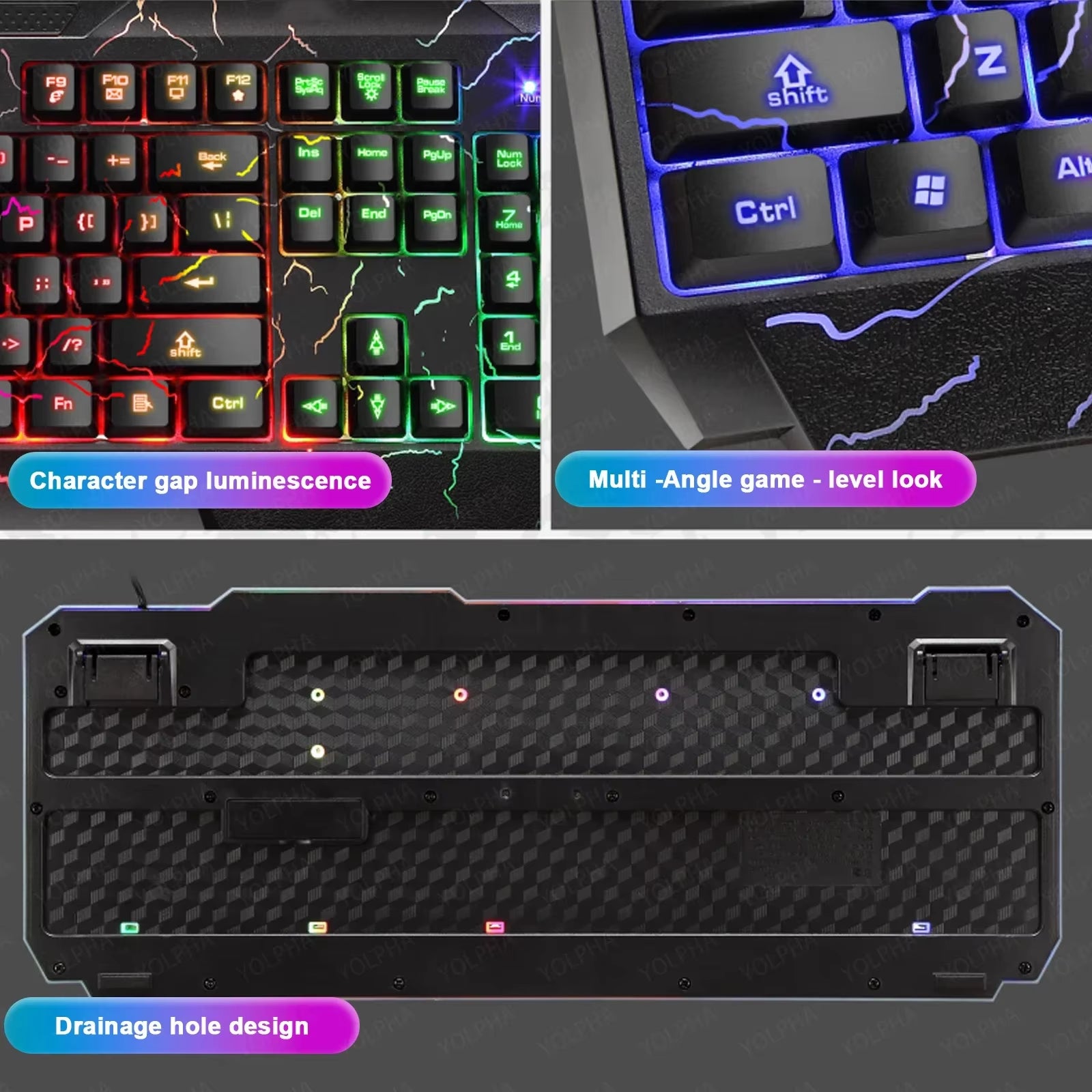 Rainbow Glow Gaming Keyboard & Mouse Set, Backlit, Ergonomic, Mechanical Feel