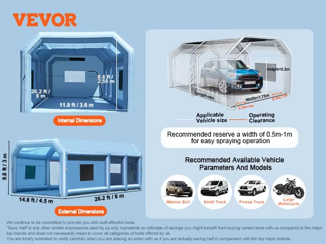 Inflatable Paint Booth Inflatable Spray Booth with Powerful Blowers and Air Filter System Portable Car Paint Booth
