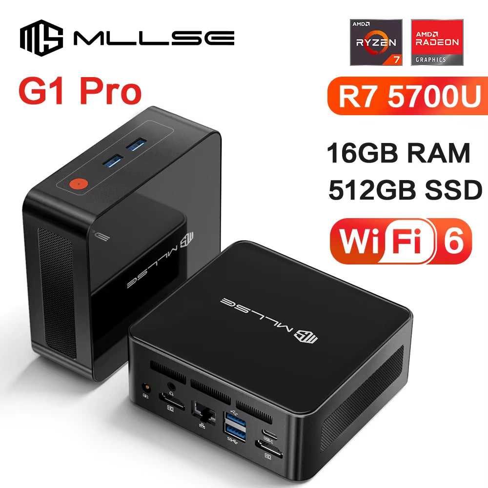 MLLSE G1 Pro Mini PC  Ryzen7 5700U DDR4 16GB RAM 512GB SSD Wifi6 BT5.2 Windows 11 Pro Mini Desktop Computer Gaming Work