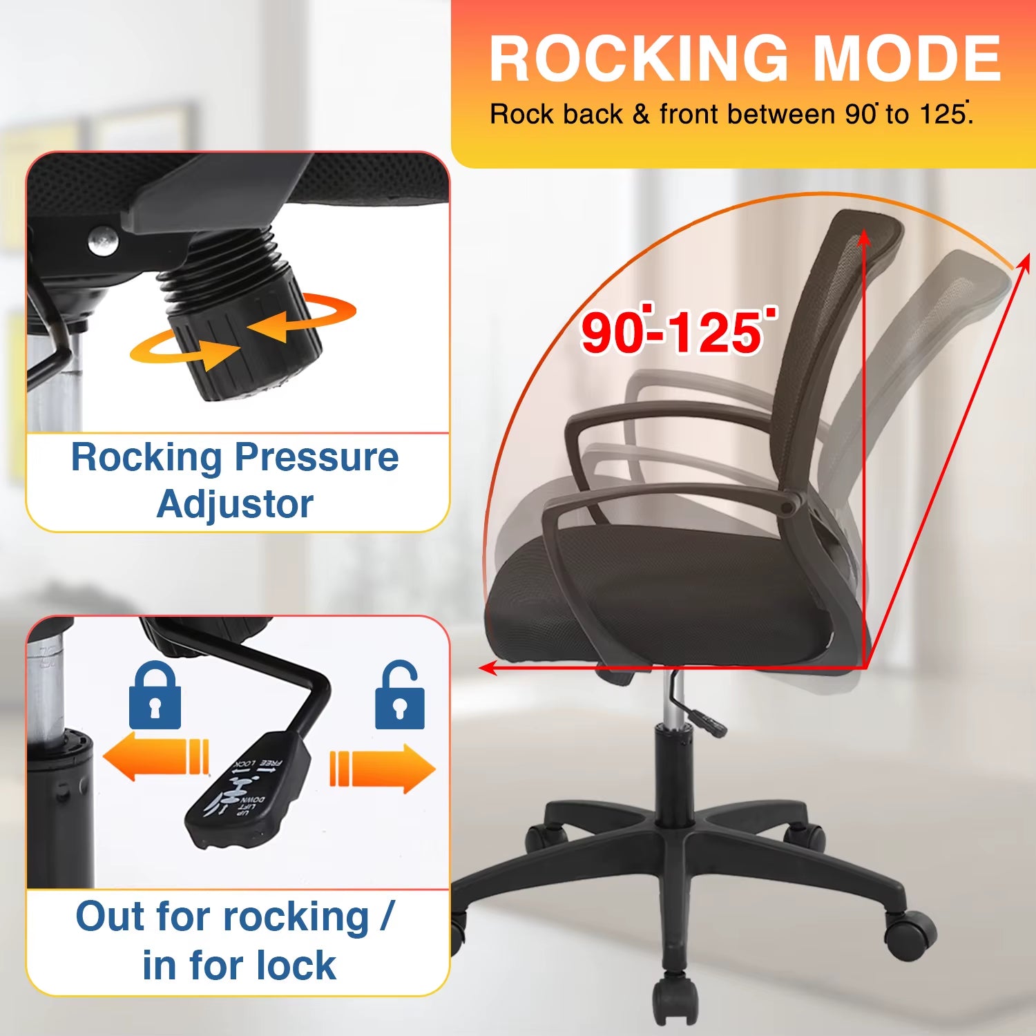 Ergonomic Mid Back Mesh Office Chair with Lumbar Support and Armrests