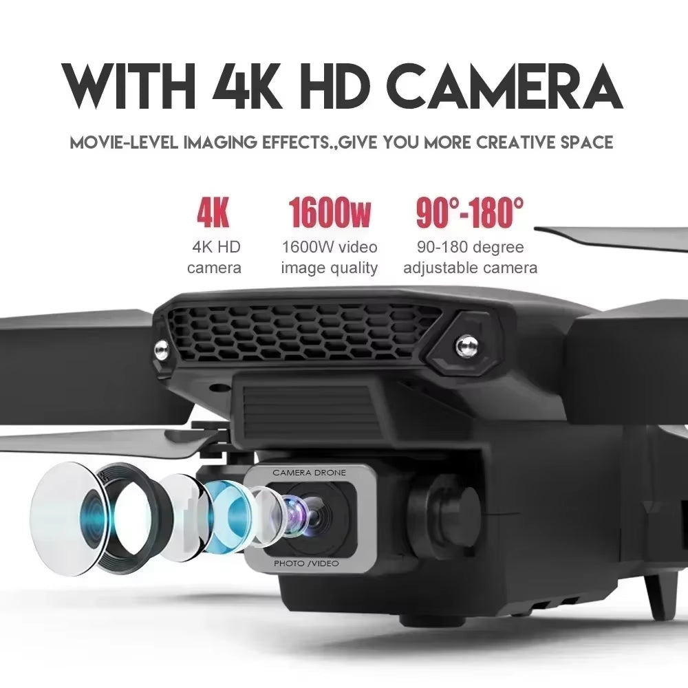 E88 Pro RC Drone WIFI FPV with HD 4K Camera Wide Angle View Height Hold Function Foldable Quadcopter Helicopter Toy Gift