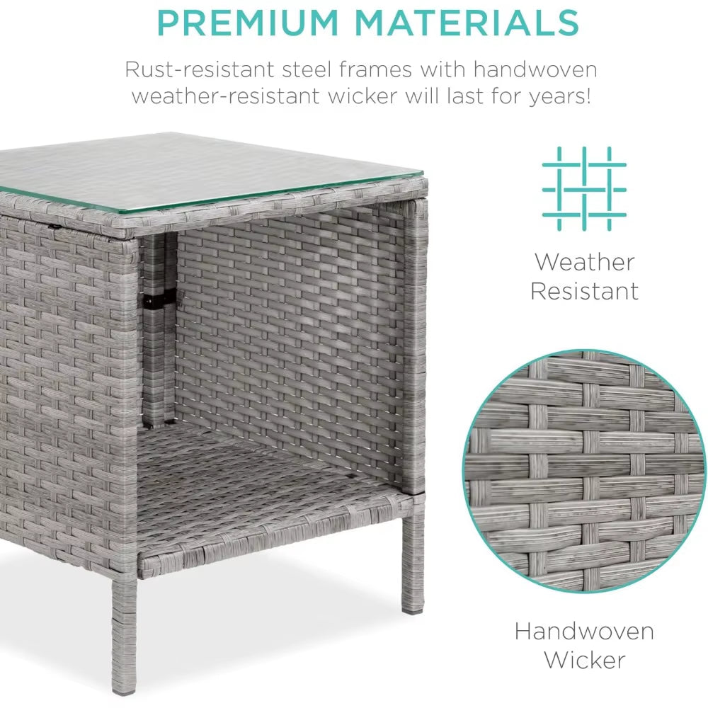 Best Choice Products 3-Piece Outdoor Wicker Conversation Bistro Set, Space Saving Patio Furniture for Garden W/Side Table - Gray