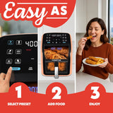 7 QT Air Fryer with Panoramic Window, Interior Light, 12 Presets & Dishwasher Safe Accessories in Peach