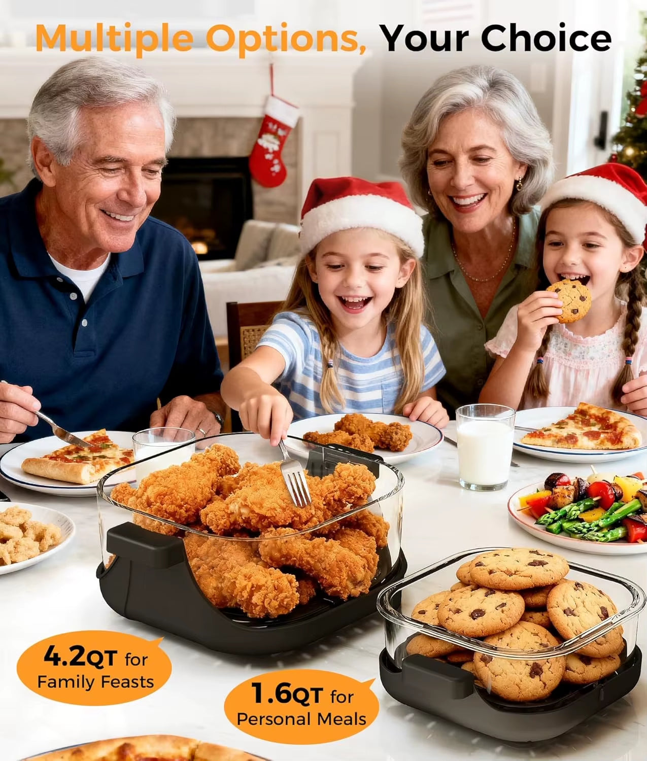 4-In-1 Portable Glass Air Fryer - 1500W, 4.2QT & 1.6QT Dual Glass Containers