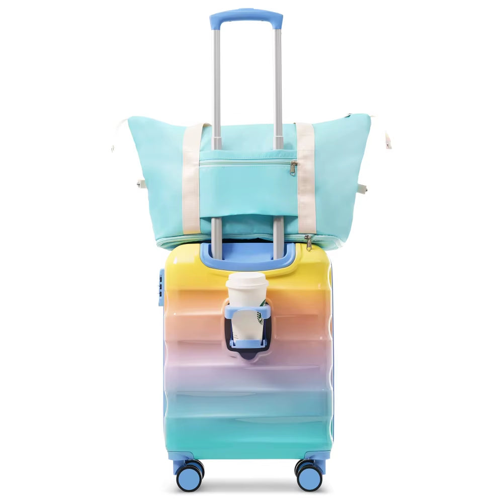 20"Carry-On Luggage with Cup Holder–Lightweight Glossy Hardshell Suitcases with Spinner Wheels TSA Lock Airline Approved