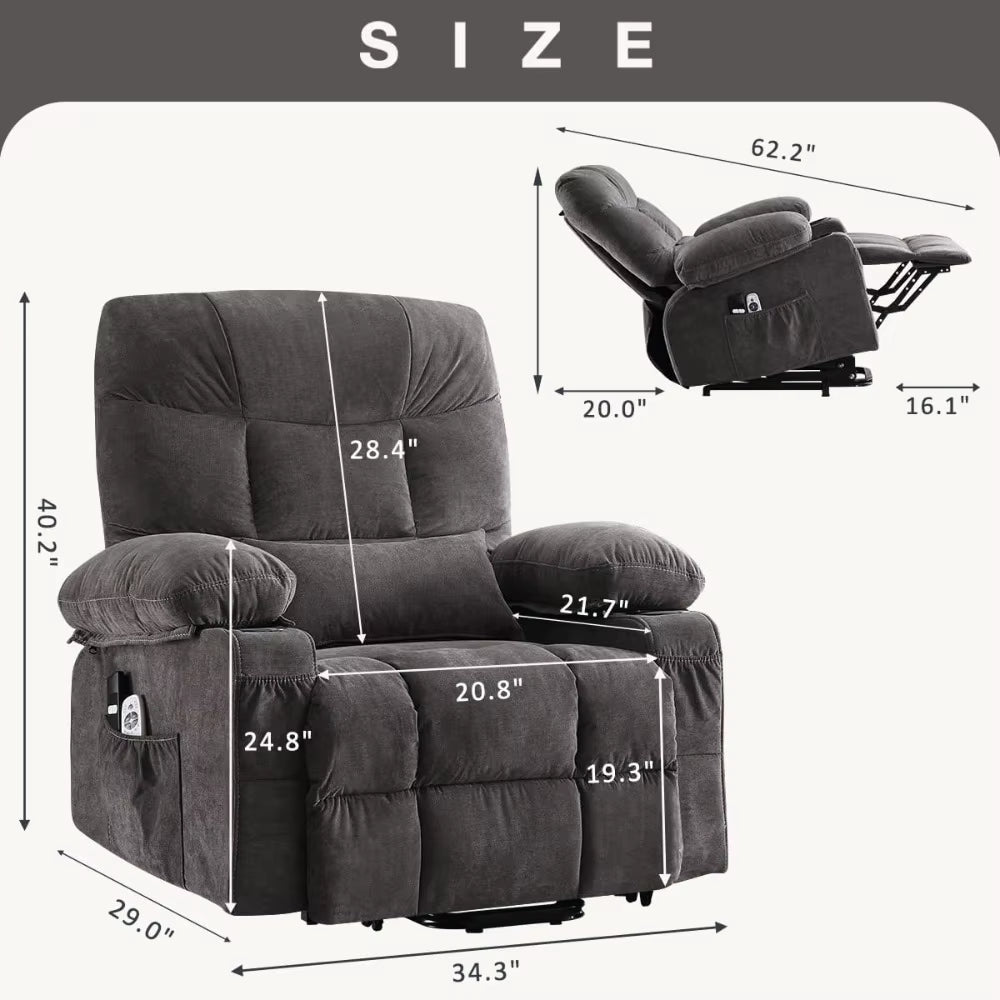 Power Lift Recliner Chair for Elderly with Vibration Massage and Lumbar Heating Electric Recliner Sofa with Cup Holde，Customized