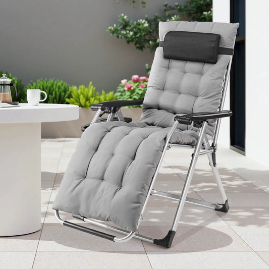 Zero Gravity Recliner Camping Patio Lounge Chair Folding Portable with Cup Holder Trays Removable Cushion for Outdoor Garden