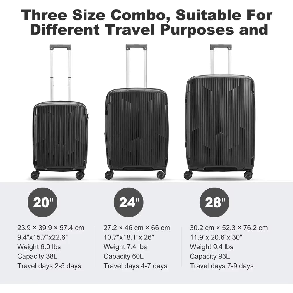3-Piece Hardside Luggage Set with Spinner Wheels & TSA Lock, 20 Inch Carry On, 24 & 28 Inch Checked Suitcases