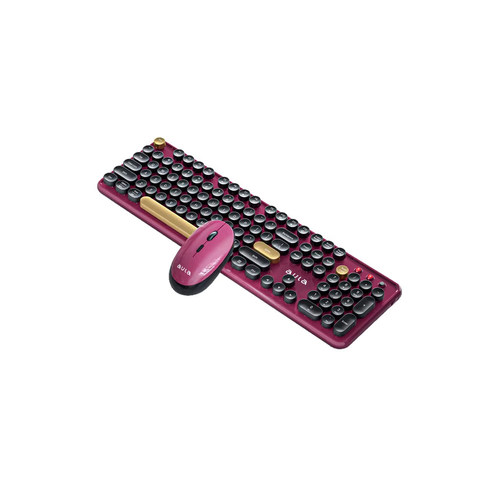 AC306 Wireless Keyboard and Mouse Combo Retro round Key Cap Full-Size 104-Key Laptop for Office Entertainment