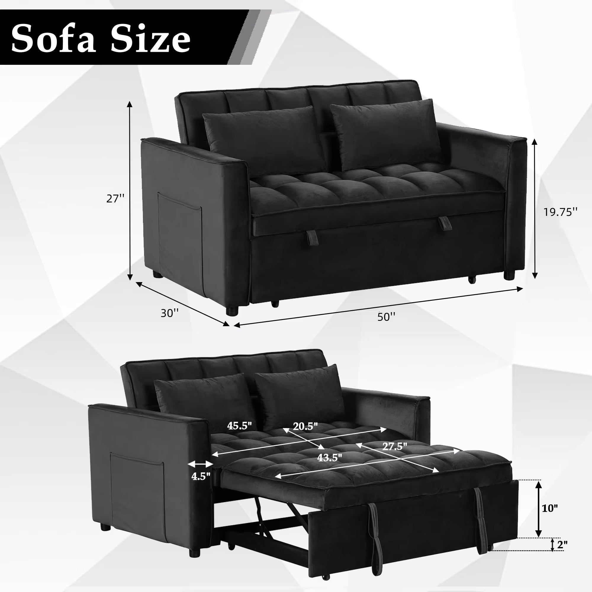 3-In-1 Multifunctional Modern Sofa Bed Comfortable Double Sofa with Pillows