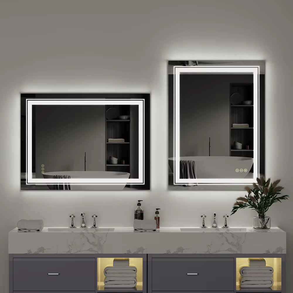 Luxury Crystal Clear LED Bathroom Mirror IP65 Waterproof Dimming Makeup Dressing Mirror with Double Lights
