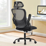 Ergonomic Mesh Office Chair with Adjustable Headrest and Flip-Up Arms, Featuring Comfortable Lumbar Support for Home Office Use