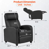Massage Recliner Sofa with Lumbar Support and Adjustable Backrest for Living Room or Bedroom in Black Leather