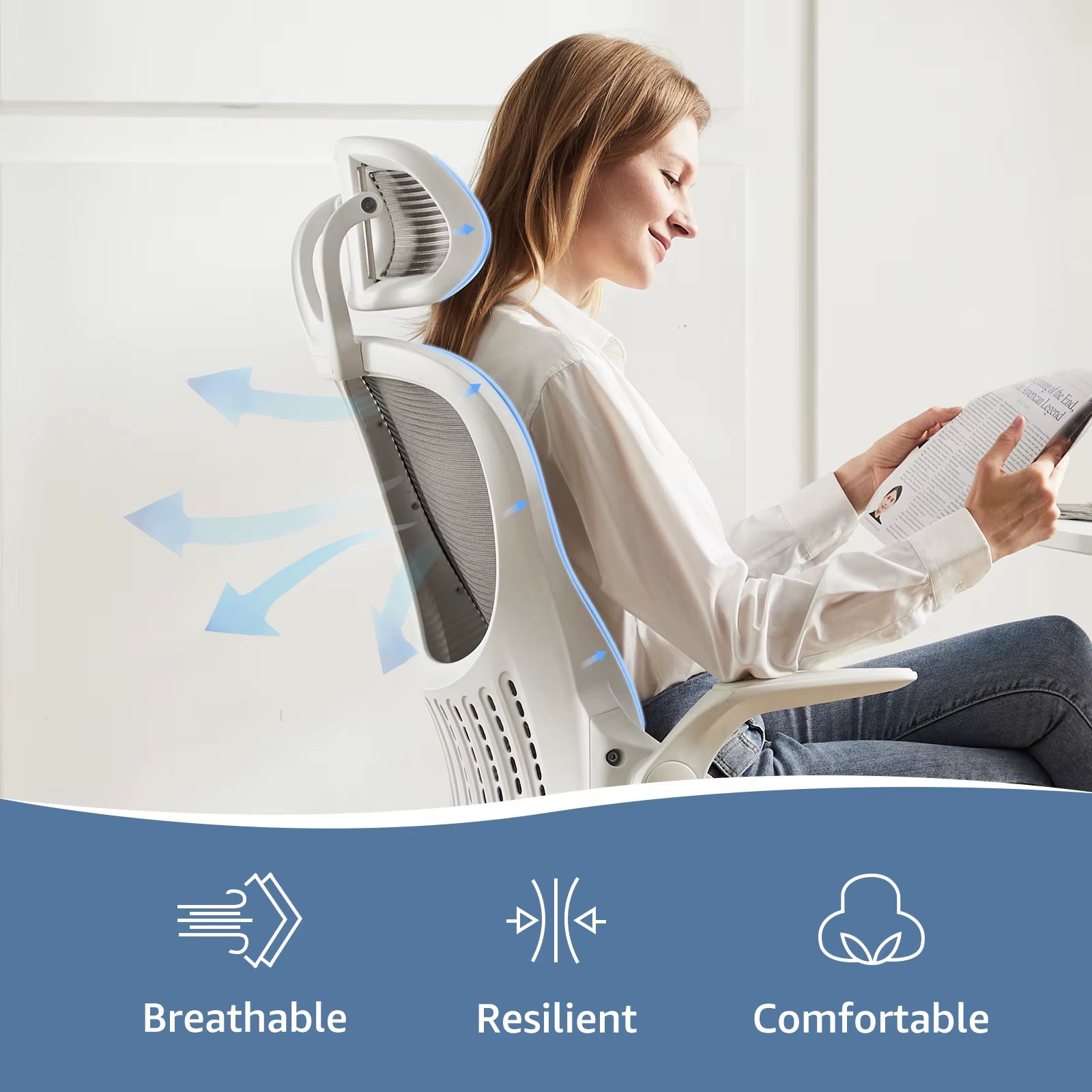 Ergonomic Mesh Office Chair with Adjustable Headrest and Flip-Up Arms, Featuring Comfortable Lumbar Support for Home Office Use