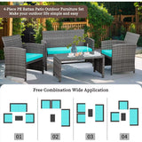 4Piece Outdoor Patio Rattan Furniture Set with Cushions and Tempered Glass Tabletop for Garden Deck or Balcony Durable Wicker C