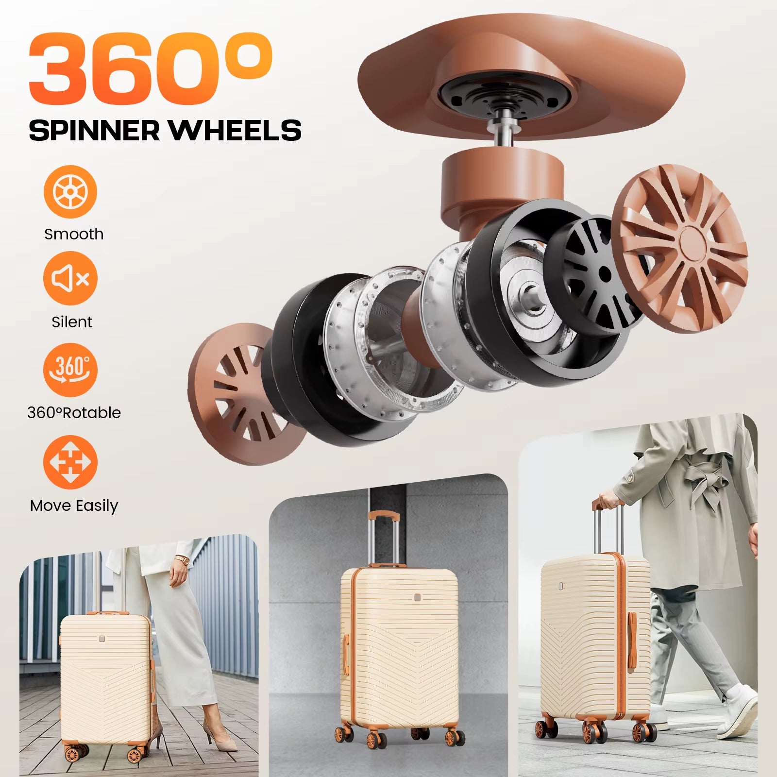 4/6 Piece Luggage Set with Spinner Wheels & TSA Lock, Carry on Luggage Hardshell ABS+PC, Travel Collection Suitcases Sets