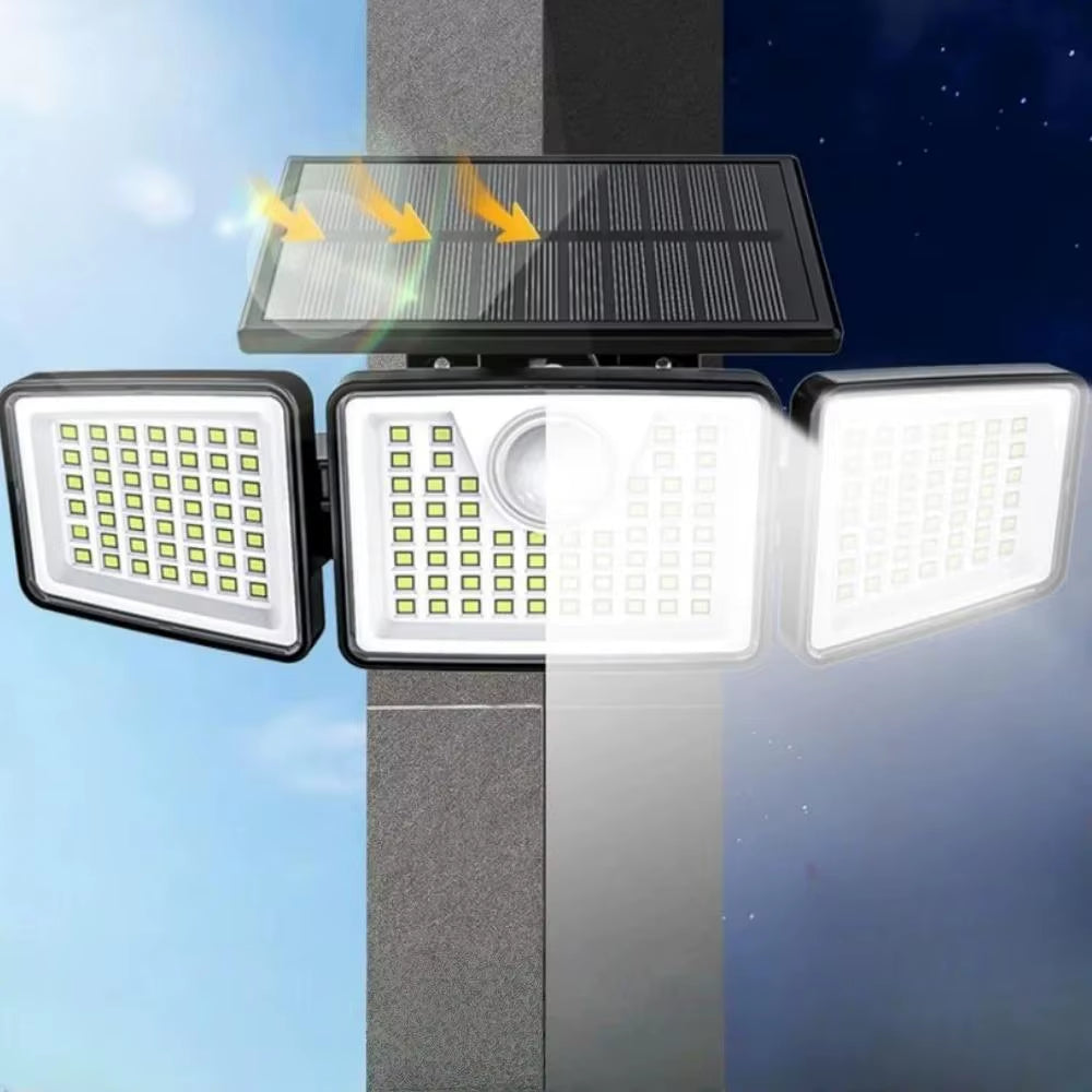 Solar Lights Outdoor 164 LED High Brightness 3 Heads 270° Wide Angle Motion Sensor IP65 Waterproof Security Lighting