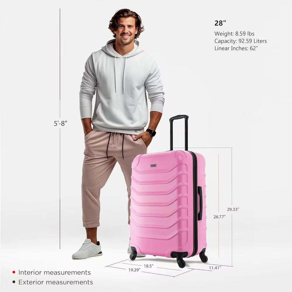 Lightweight Hardshell Spinner Luggage with Handle and Trolley, 28-Inch Pink Travel Suitcase
