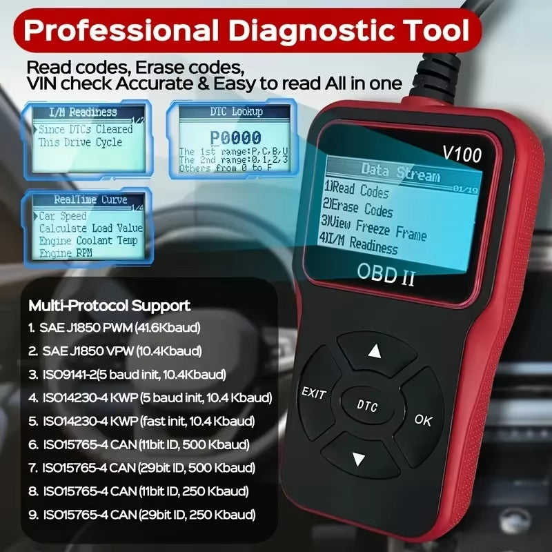 OBD2 Scanner Code Reader with 2.4" LCD Display - Professional Engine Diagnostic Tool