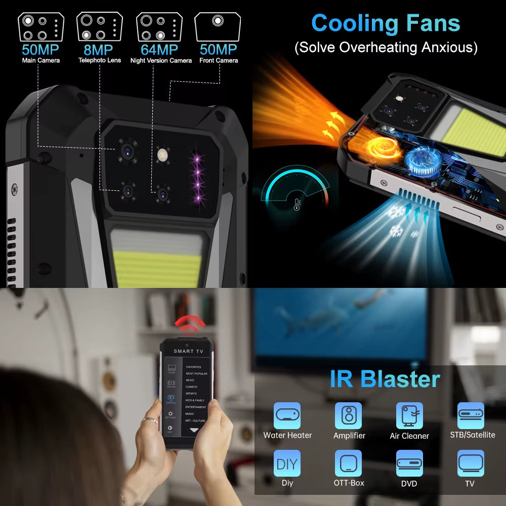 Unihertz  Tank 3S Rugged Smartphone with Integrated Projector, 5G Connectivity, 24/32GB RAM, 256/512GB Storage, Dimensity 8200 Processor, and 64MP Night Vision Camera