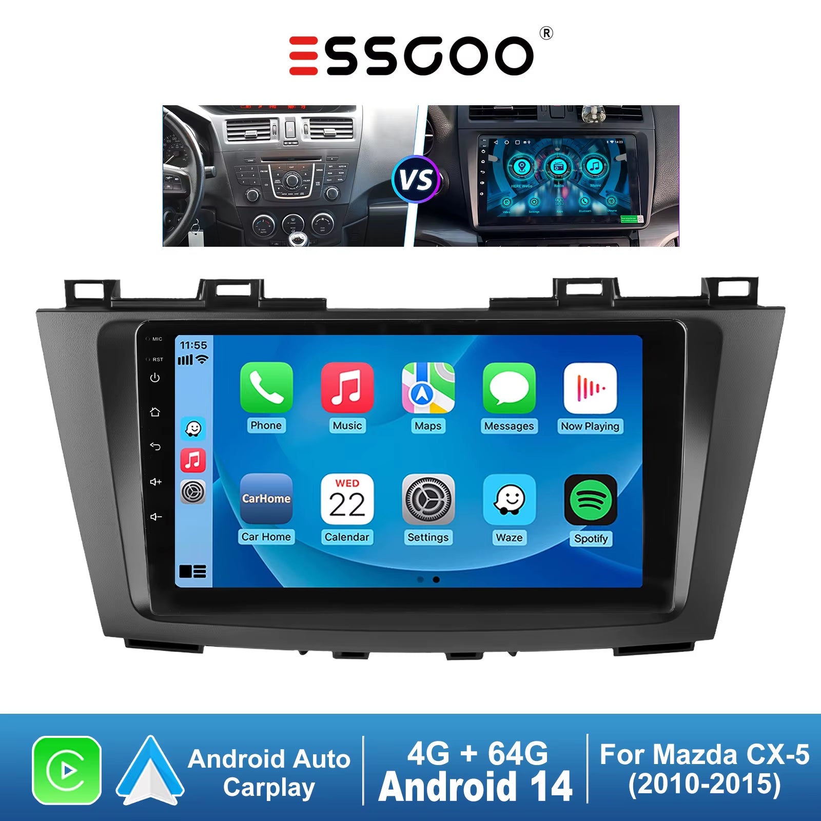 9" for Mazda5 2010-2015 Carplay Android Auto Car Stereo Multimedia Player Radio Android 14 GPS Navi Wifi BT FM SWC USB