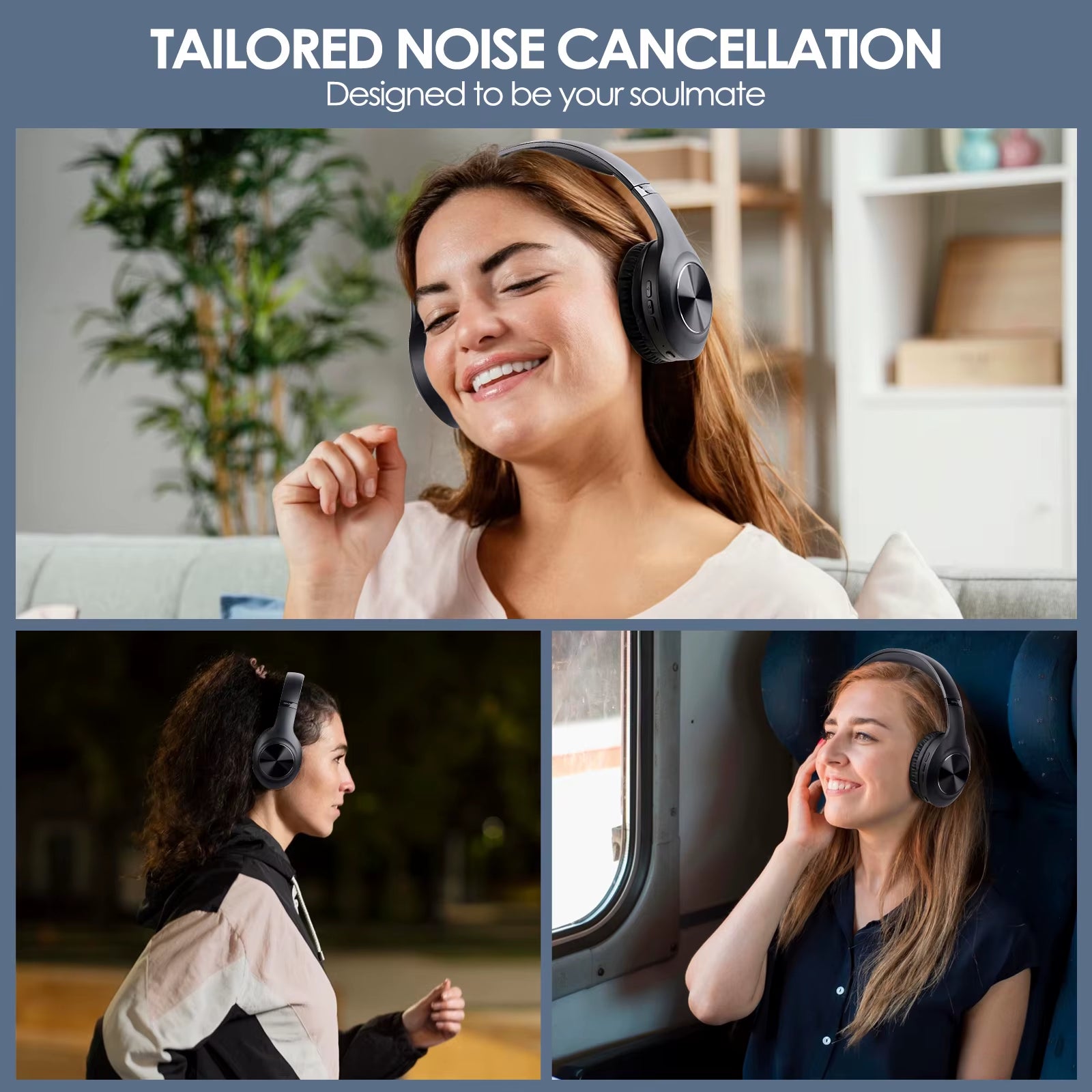 JH-ANC923 Active Noise Cancelling Wireless Headset Foldable Over-Ear Bluetooth Headphones with Mic Hifi Stereo Deep Bass