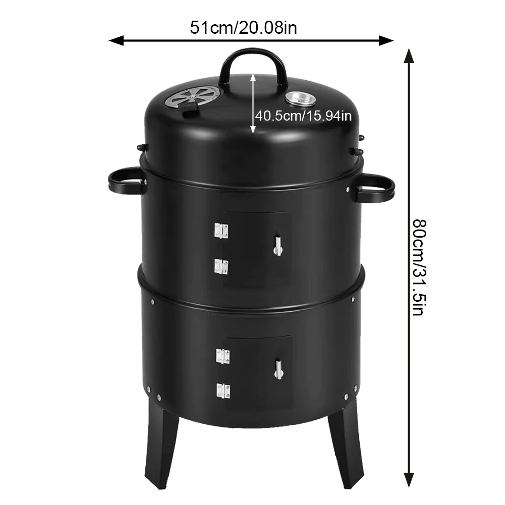 Vertical Charcoal Smoker with Built-In Thermometer BBQ Smoker Grill 2 Access Doors for Parties Camping Outdoor Cooking