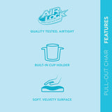 Inflatable Pull-Out Chair with Built-In Cupholder: Velvety Surface, 2-In-1 Valve, Folds Compact for Indoor/Outdoor Use