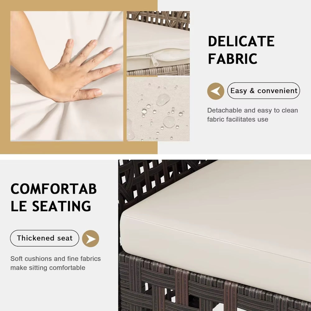 Patio Furniture Set 3 Pieces Outdoor Wicker Chairs Set of 2 with Coffee Table for outside Porch Balcony (Brown)