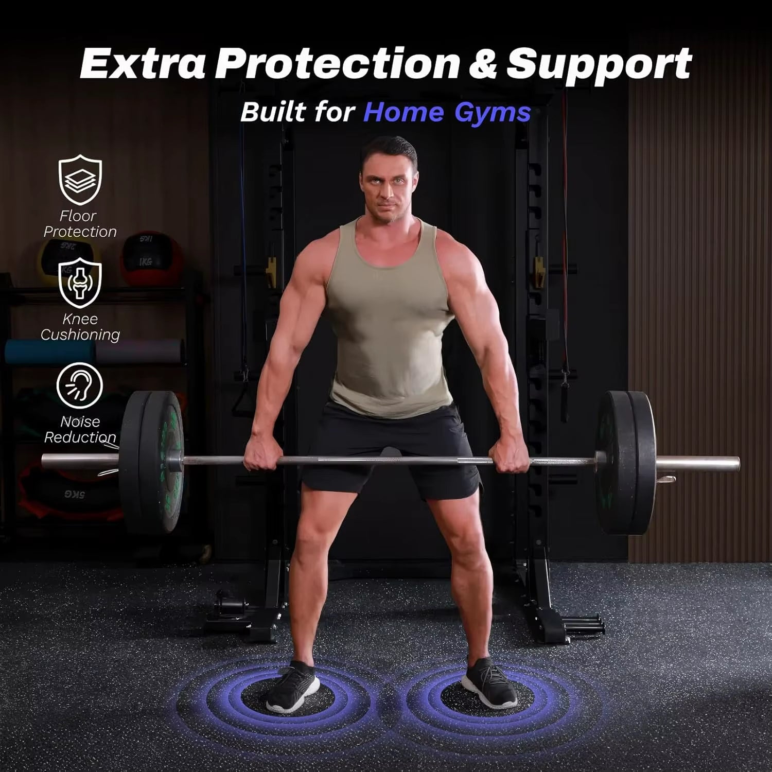 24 Sq Ft Interlocking Gym Floor Mats, 6 Tiles with Rubber Top & EVA Foam for Home Workouts