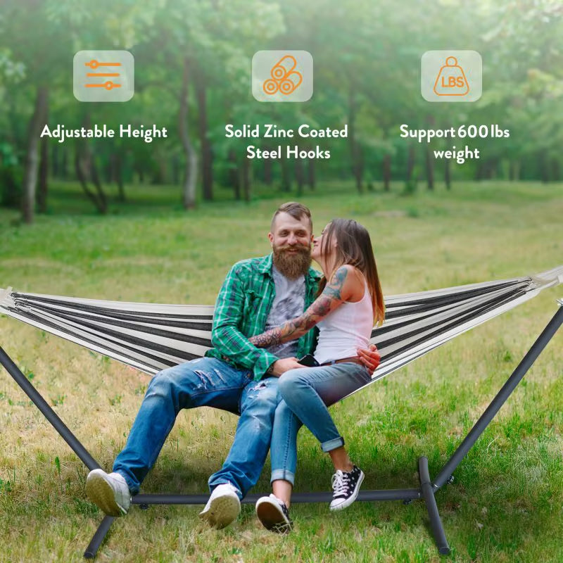 Hammock with Adjustable Stand- Stylish Hammock Bed W/Storage Bag, 600Lb Capacity