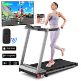 3.5HP Foldable Incline Home Treadmill Walking Pad with Handle Bar Holder 350LBS Capacity Touch Screen Smart App Data Monitoring
