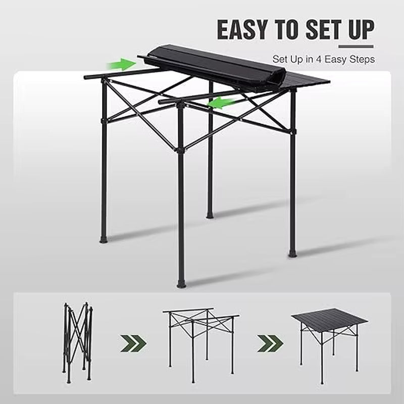 Roll up Camping Tables That Fold Up, Lightweight Portable Compact Metal Camp Table for Grill Outdoor Picnic, Black Long