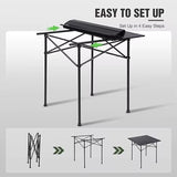 Roll up Camping Tables That Fold Up, Lightweight Portable Compact Metal Camp Table for Grill Outdoor Picnic, Black Long