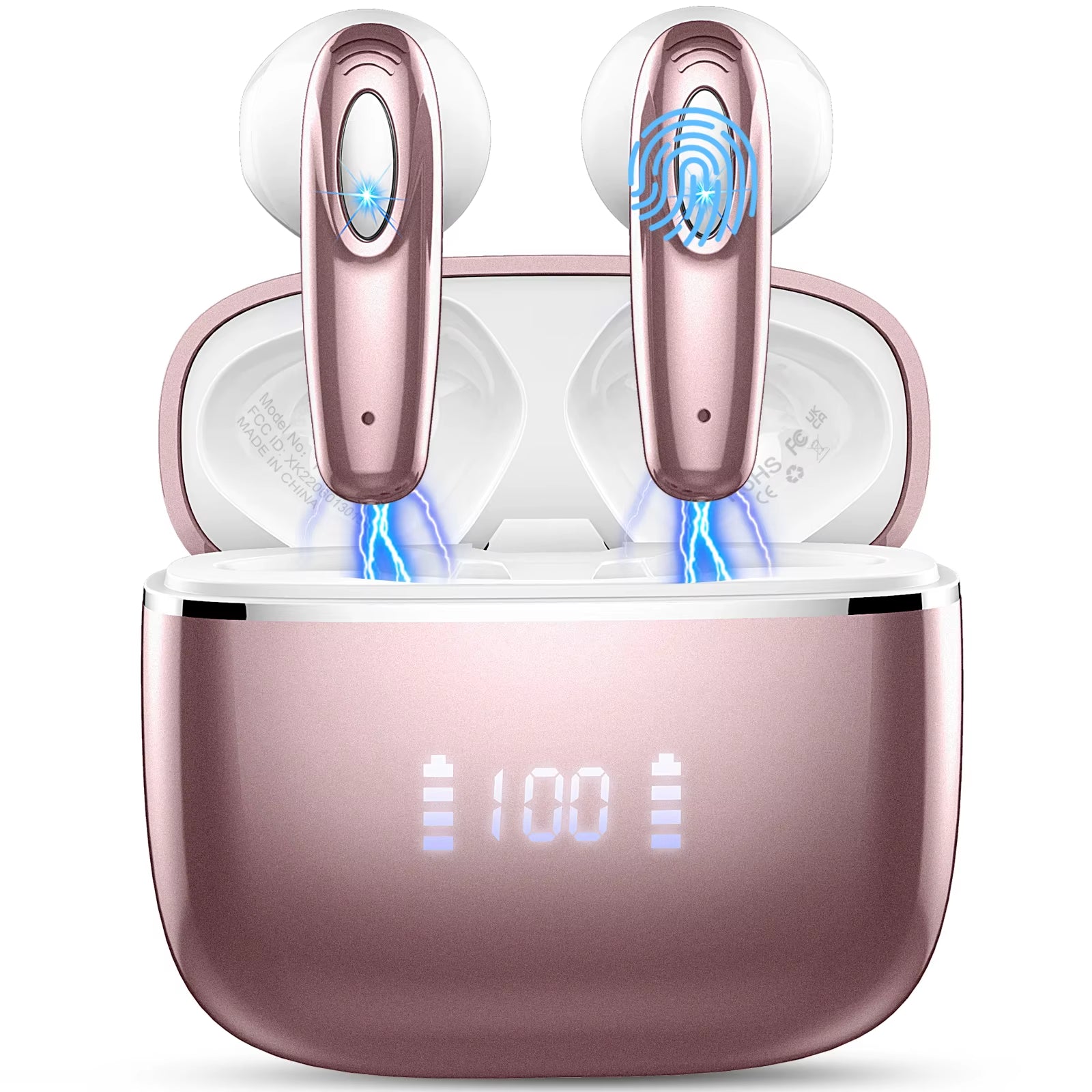 Wireless Earbuds, Bluetooth 5.3, 4 ENC Noise Canceling Mic, 40H LED Display Charging Case, IP7 Waterproof In-Ear Earbuds.