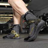 Professional Boxing and Wrestling Shoes for Men, Black and White Classic Comfort Training Boxing and Wrestling Fighting Shoes