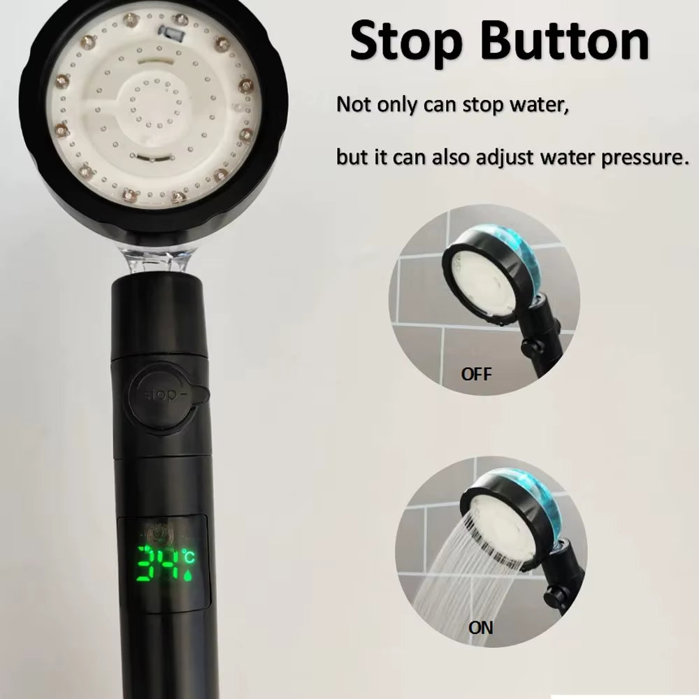 New 3/7 Colors Digital Temperature Display LED Shower Head High Pressure Shower Turbo Bathroom Hand Hose Set Showerhead Nozzle