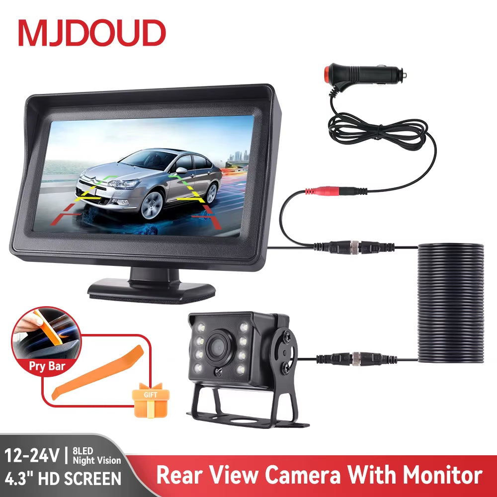 Car Rear View Camera with Monitor for Truck Parking 4.3" Screen HD Reversing Camera 12-24V Night Vision Easy Installation