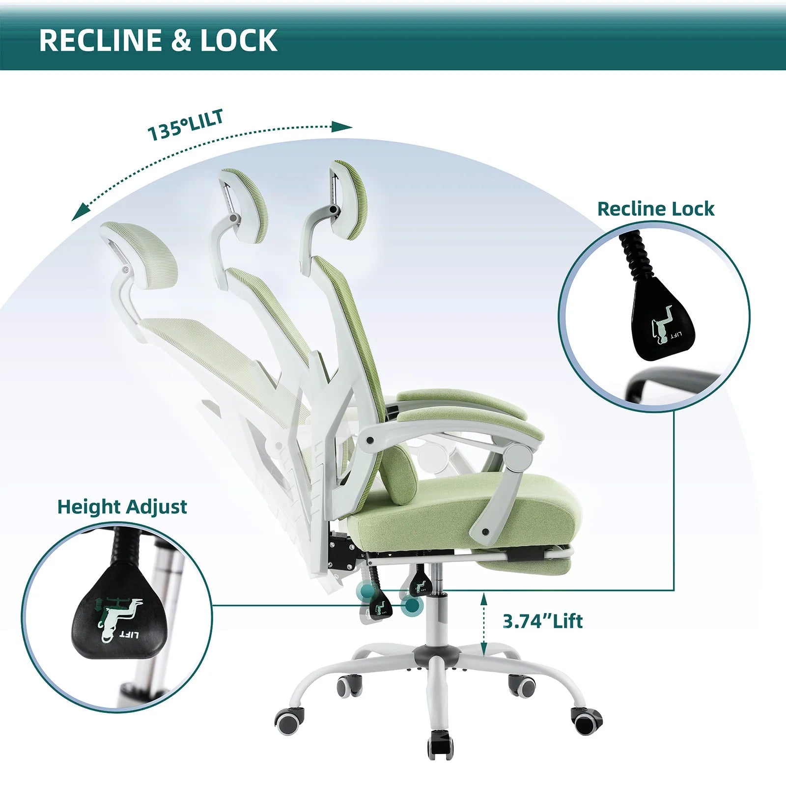Ergonomic High-Back Mesh Rocking Gaming Chair with Lumbar Support and Swivel Function for Home Office
