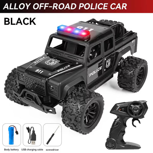 1:16 Alloy High-Speed Off-Road Police RC Truck with 2.4G Remote Control , Music & Bright LED Lights – Outdoor Toy Car for Kids
