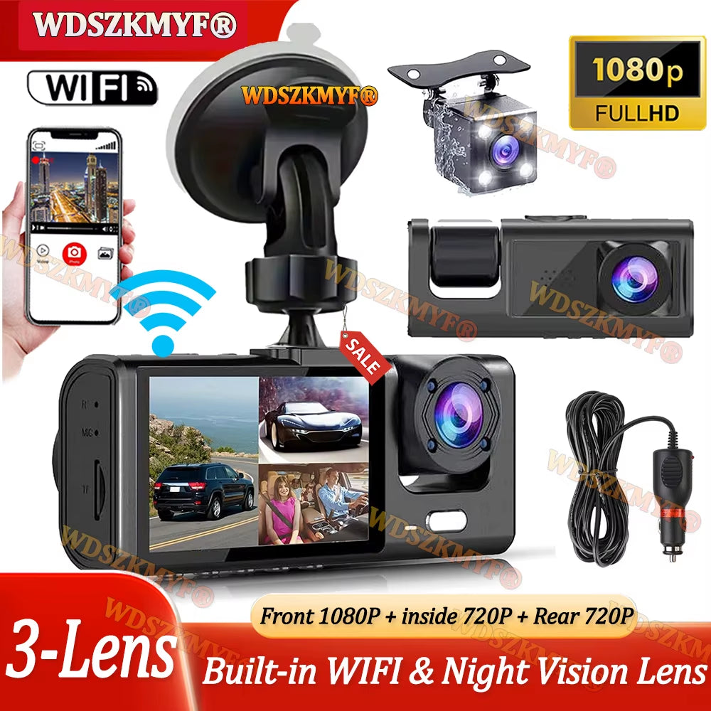 3Channel Car DVR 1080P WIFI APP Dash Cam for Cars Video Recorder Dual Len Car Recording Camera Rear View Camera Car Accessory