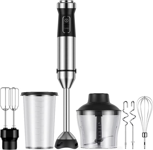 6-In-1 Immersion Blender, 1000W Hand Blender with 20 Speeds, Scratch-Resistant Stick Mixer with Whisk & Chopper