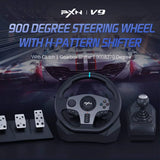 Universal USB Sim Racing Steering Wheel with 3-Pedals and Shifter, 270/900 Degree Adjustable for PC, Xbox, PS4, Switch Gaming