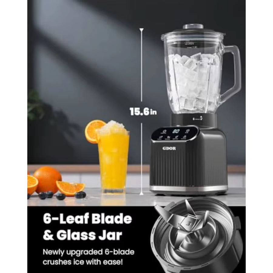 Professional Kitchen Blender 1200 Peak Watts with 5 Functions for Ice Crushing Frozen Fruit 52 Oz Glass Jar and 24 Oz To-Go Cup