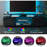 TV Stand for 65-80 in TV, Modern High Gloss Entertainment Center with Adjustable Mood Lighting, Glass Shelves & Largestorage