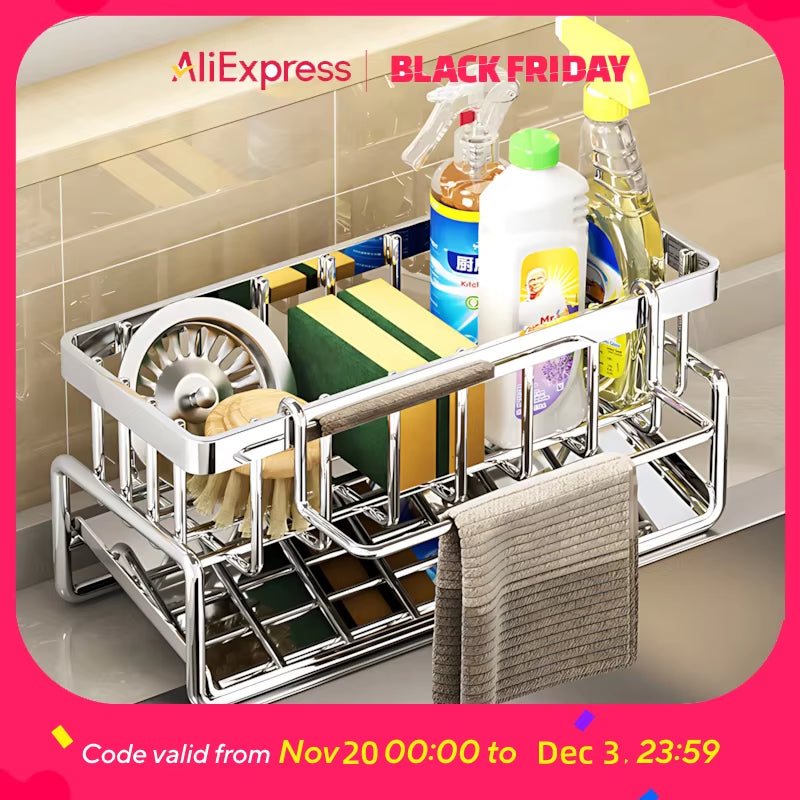Over-Sink Kitchen Organizer - Sponge Holder & Drying Rack with Faucet Mount, Space-Saving Storage for Sponges and Brushes